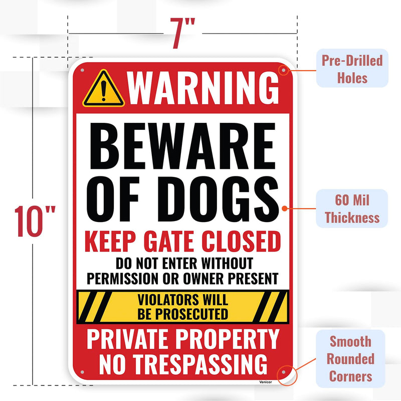 1PC Beware of Dog Sign, 10 x 7 Inches - Aluminum - Guard Dogs On Premises Warning Signs For Fence No Trespassing