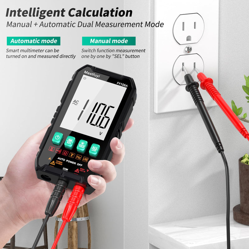 [Australia - AusPower] - Multimeter Digital, Multi Tester NCV, Compact Intelligent Electrical Tester, Auto-Ranging, Overload Protection, True RMS 4000, Backlit LCD, AC/DC Current/Voltage, Continuity, Frequency [ FY106A ] 