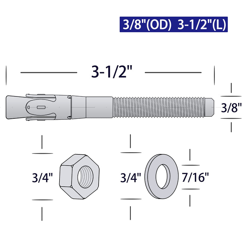 [Australia - AusPower] - T316 Stainless Steel (Marine Grade) Wedge Anchor Bolt (3/8"×3-1/2", Black, 10 Pack) 3/8"×3-1/2" 
