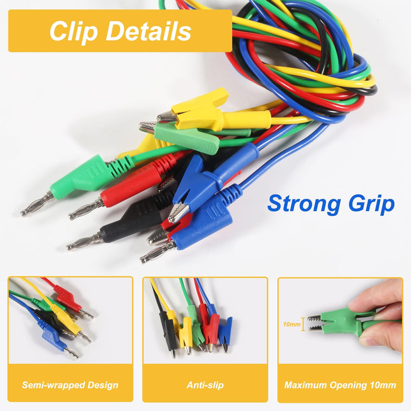 [Australia - AusPower] - 5PCS Multimeter Banana Plug to Crocodile Alligator Clip, 4mm Stackable Colorful Silicone Banana Plug to Alligator Clip, Soft Flexible Electrical Test Probe Lead Wire Cables 1M 