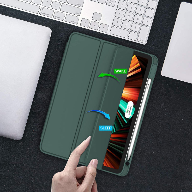 [Australia - AusPower] - ZryXal New iPad Pro 12.9 Inch Case 2022/2021/2020(6th/5th/4th Gen) with Pencil Holder,Smart Case [Support Touch ID and Auto Wake/Sleep] with Auto 2nd Gen Pencil Charging (Midnight Green) Midnight Green 