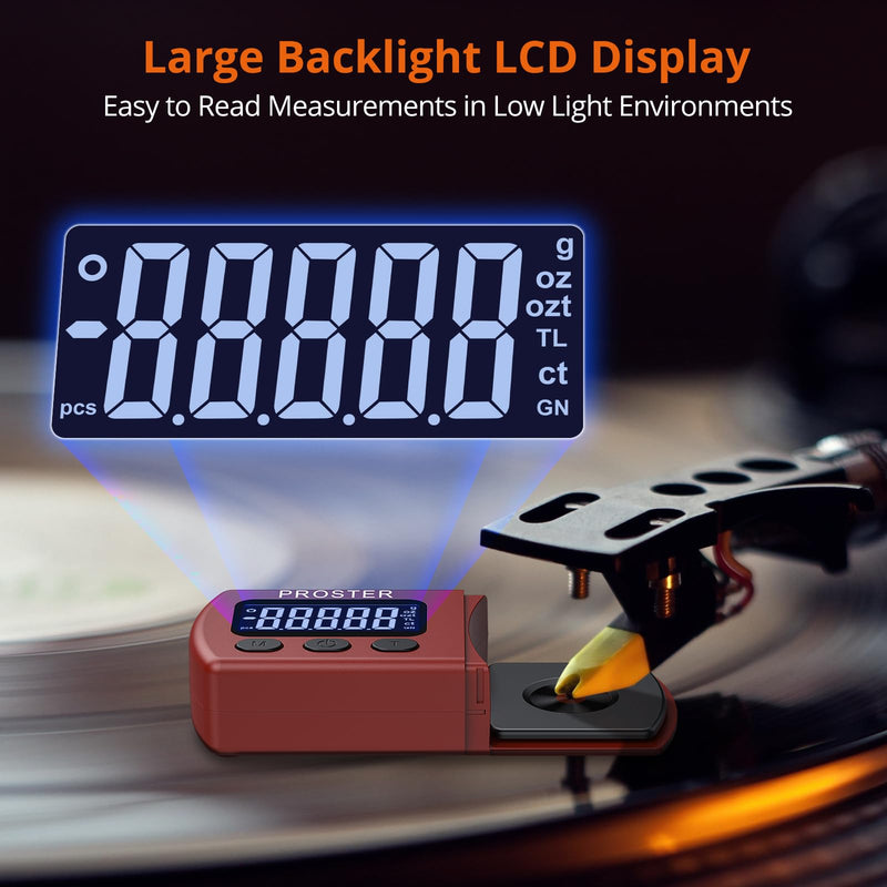 [Australia - AusPower] - Proster Digital Tonearm Scales Digital Turntable Stylus Force Scale Gauge Tester 0.01-5g LCD Backlight Meter for Turntables Tonearm Phono with 5g Calibration Weights (Red) red 