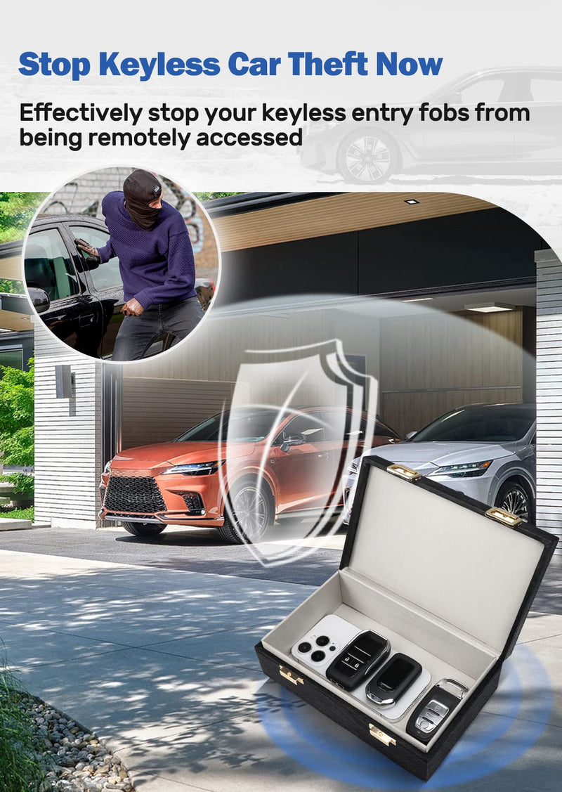 [Australia - AusPower] - Samfolk Faraday Box & 2 Pack Faraday Bag, Faraday Cage Key Fob Protector, RFID Signal Blocking Box Faraday Key Fob Protector Anti Theft Faraday Pouch for Car Keys Keyless Entry Car Key Protector L Charcoal Black 