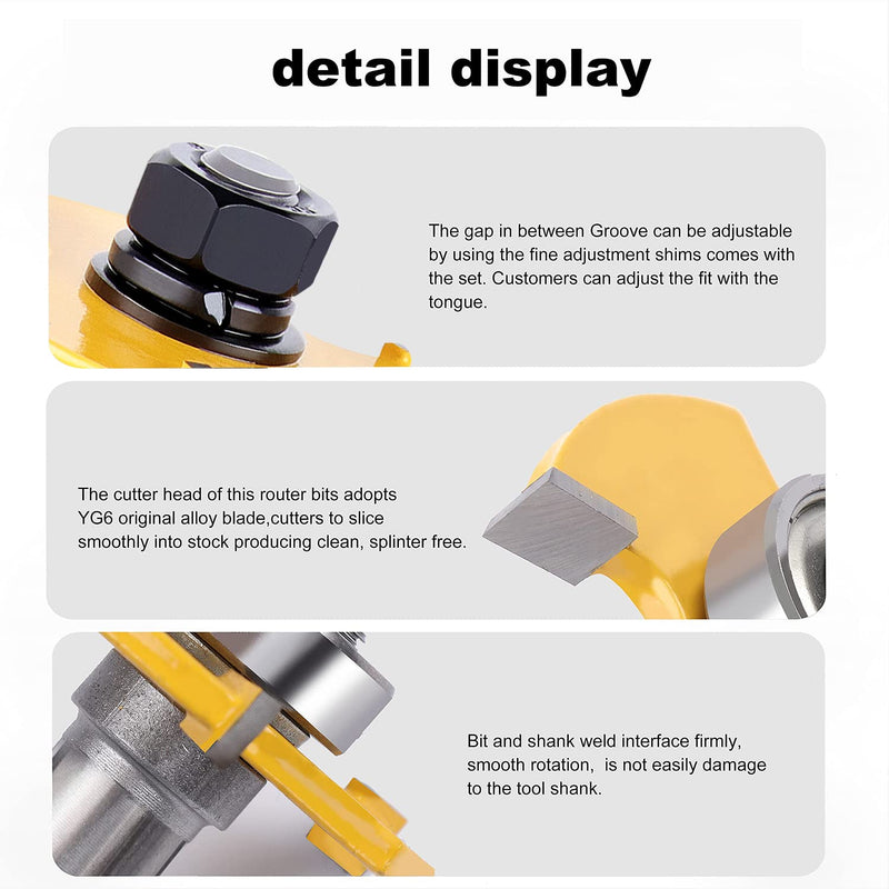 [Australia - AusPower] - Tongue and Groove Router Bit Set 1/2 Inch Shank?Newdeli 3 Teeth Adjustable T Shape Wood Milling Cutter, Tongue Groove Router Bits 1/2" Shank * 3/4" Stock * 1/2" Depth 