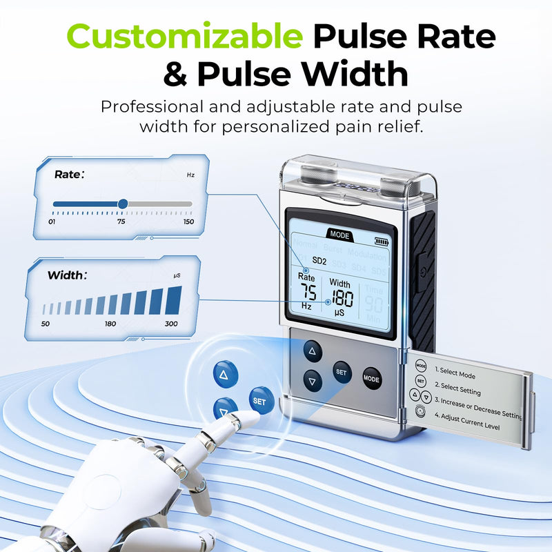 AUVON Rechargeable 4-Channel TENS Unit Muscle Stimulator for Back Pain Relief, Digital TENS Machine with 8 Customizable Modes, Electronic Pulse Massager Easy to Use, 16 Premium TENS Pads, A Carry Case