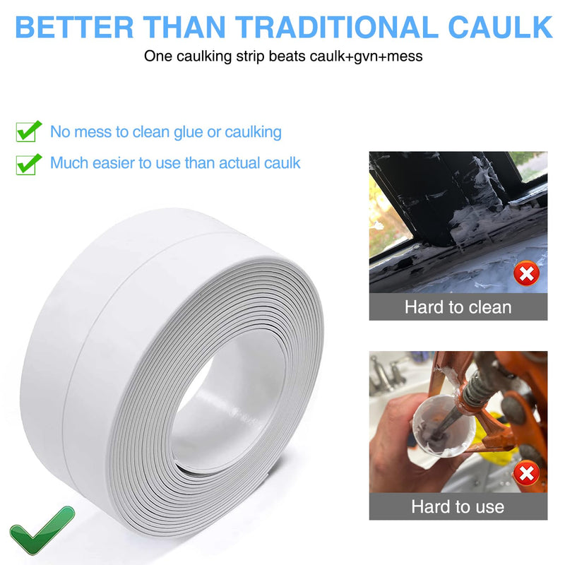 White Caulking Tape for Toilet and Bathtub Self Adhesive, 1.5" x13.5Ft Sealant Caulk Strip Sealing Tape for Bathroom Peel and Stick Floor Shower Wall Tile and Kitchen Edge Protector White-1.5IN-13.5FT-A