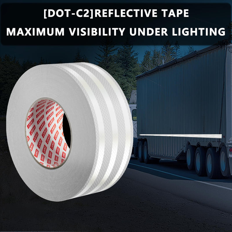 SWRT 2 Inch X 30 FT Reflective Tape Outdoor Waterproof DOT-C2 Fade Resistant White Reflective Tape Strong Adhesive Safety Warning Tape Reflector Conspicuity Tape for Trailer Trucks Bikes 2IN x 30FT