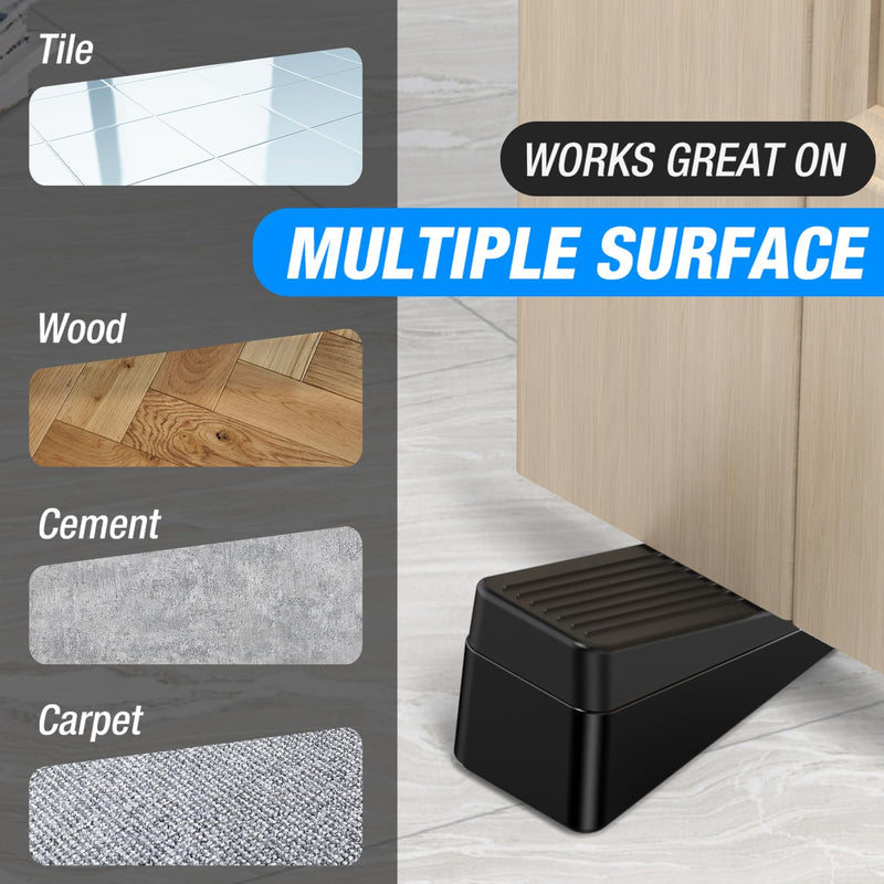 [Australia - AusPower] - Crosize 2.2 inch Large Door Stopper, Strongest Metal Door Stops, Stackable to 4 inch, Non-slip Heavy Duty Big Door Stop Wedge for Bottom of Door, Black, 1 Pack 