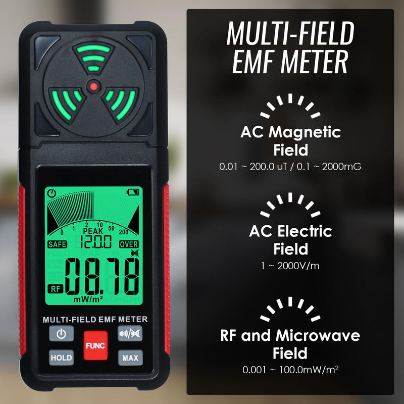 [Australia - AusPower] - 3-in-1 EMF ELF RF Meter, AC Electric Magnetic Radiation Field Detector Portable EMF Meter RF Detector for EF/RF/MF/WiFi Signal/Microwave, Emf Radiation Meter Suitable for Home, Office, Ghost Hunting 