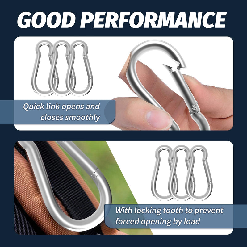 [Australia - AusPower] - 12PCS M4 Spring Snap Hook Carabiner, 1.57 Inch Small Carabiner Clip, Silver Heavy Duty Galvanized Steel Spring Clip, Quick Link Key Chain for Swing Hammock Gym Outdoor, 120LBS Holding Capacity 12PCS M4-Silver 