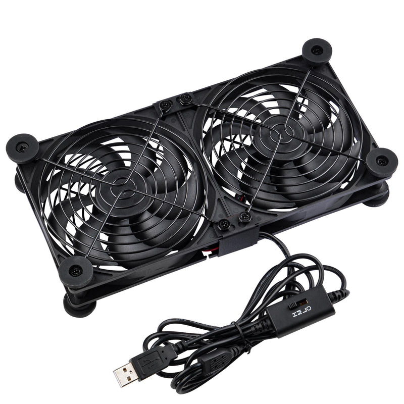 2 in 1 Quiet Dual Router Fan Cooler 120 mm with 3 Degree Speed Control (L/M/H), DC 5 V, USB Powered Cooling Case Fan for Router, Modem, Receiver, DVR, PlayStation, TV Box Dual 120mm