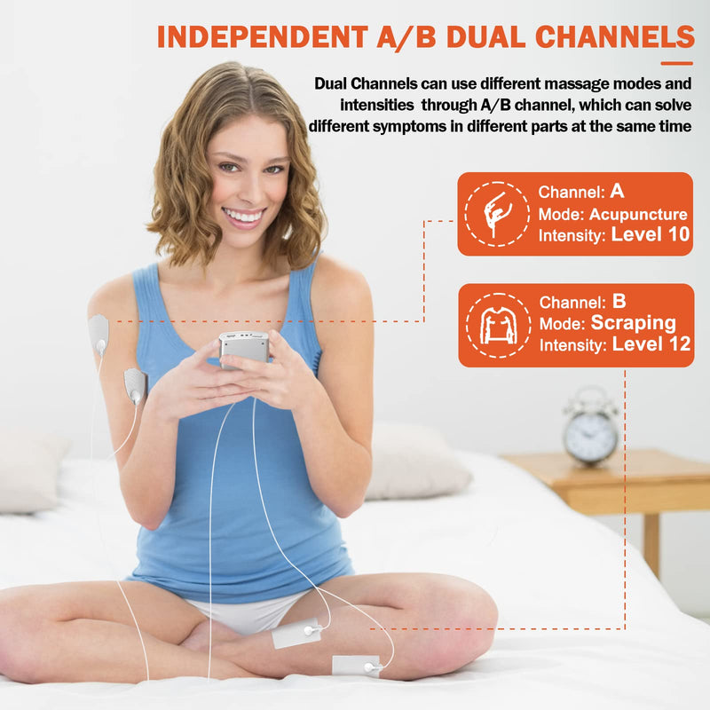 [Australia - AusPower] - DOMAS TENS Unit Muscle Stimulator,Electric Shock Therapy for Muscles Dual Channel Electronic Pulse Massager with 24 Modes Physical Therapy Equipment for Pain Relief Silver 