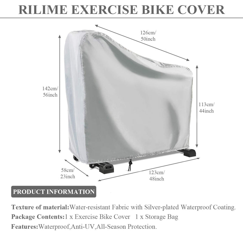 Exercise Bike Cover, Upright Cycling Protective Stationary Bike Covers Outdoor Storage Waterproof Dustproof Bicycle Cover Ideal for Indoor and Outdoor Fitness(Silver) Silver 48"L x 23"W x 56"H