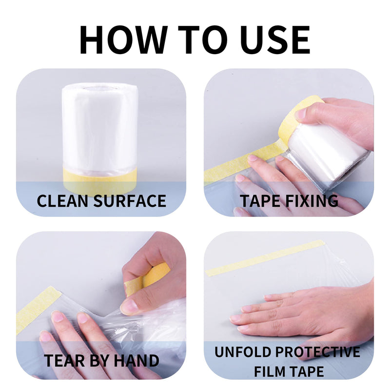 [Australia - AusPower] - Pre-Taped Masking Film, Tape and Drape, Plastic Sheeting Roll, Automotive Painters Masking Tape Film, Plastic Sheeting Cover for Appliance and Furniture, 22inch X 30yard, 3Rolls 550mm x 27m 