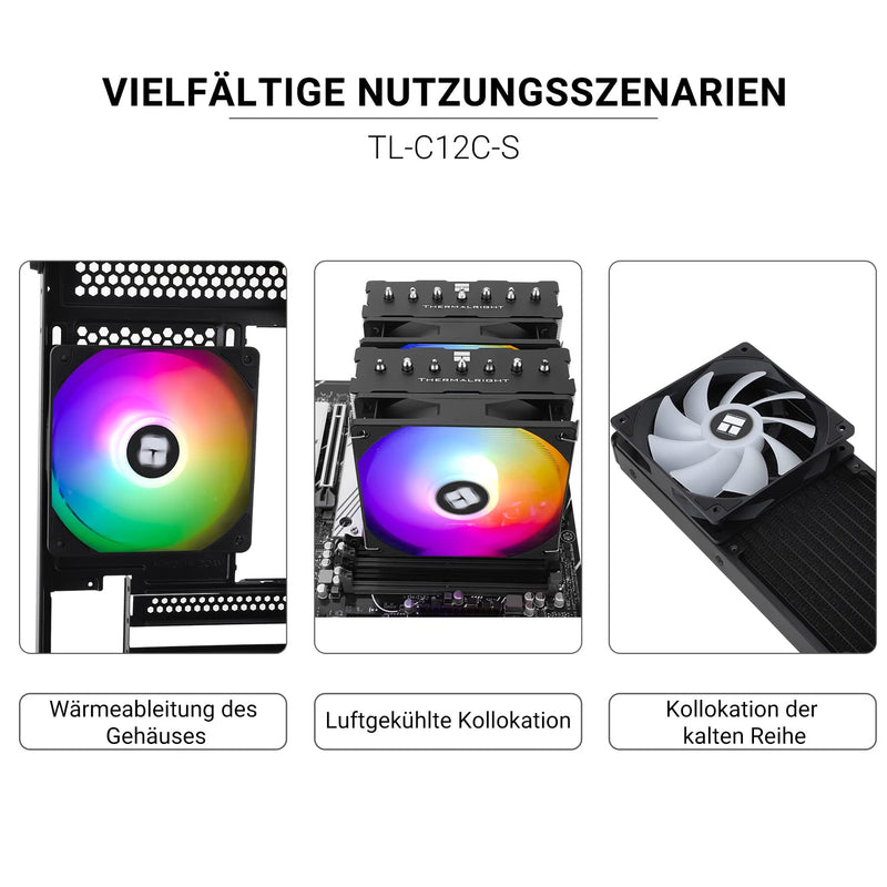 [Australia - AusPower] - Thermalright TL-C12C-S CPU Fan 120 mm ARGB Case Cooler Fan, 4-Pin PWM Quiet Computer Fan with S-FDB Bearings Included, Up to 1550RPM 