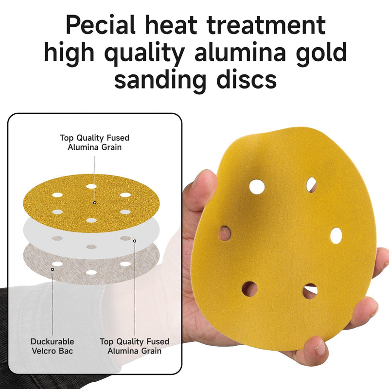 [Australia - AusPower] - STEBRUAM Velcro Sandpaper 150 mm, 40 Grit Sanding Sheets, 6 Holes, Sanding Discs for Random Orbital Sanders, Mixed Grain for Wood, Metal and Colour, Pack of 40, Yellow 40pcs 40 grit 