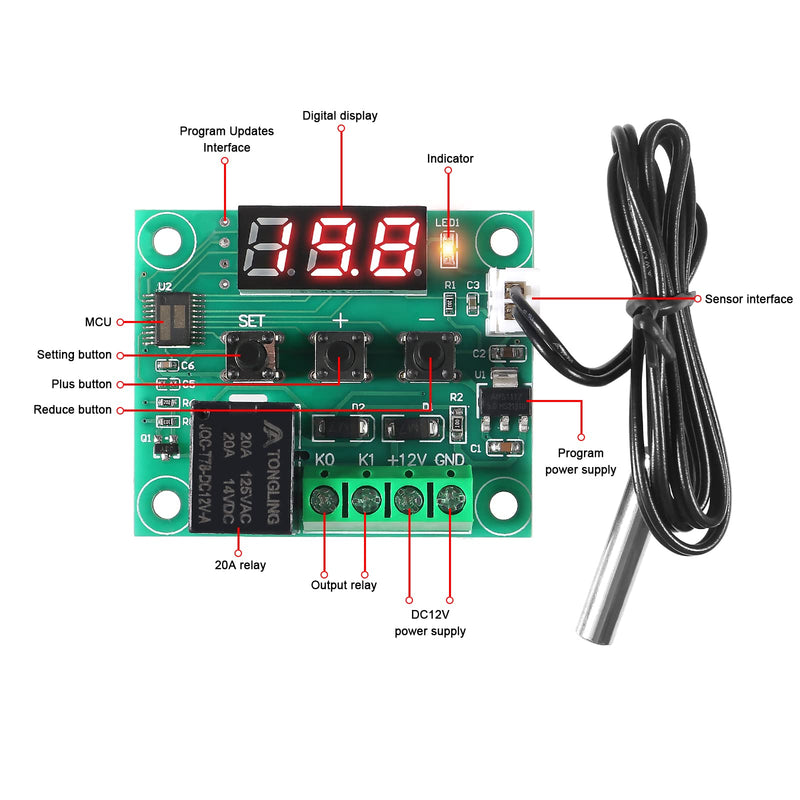[Australia - AusPower] - 2PCS W1209 Temperature Controller Module,LED Display Digital Thermostat Module with Case DC 12V Digital Electronic Temperature Temp Control Module Switch with Waterproof NTC Probe -50~110℃(Red) 2PCS x Red 