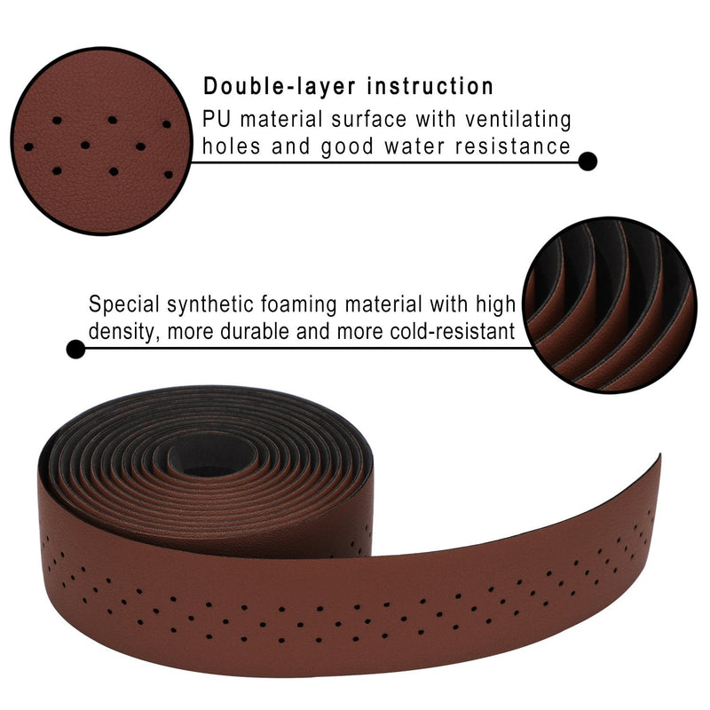 TOPCABIN® Camouflage Series Comfort Gel Road Bike Handlebar Tape Bike Bar Tape with Reflective Bar Plugs (Dark Brown(PU a Pair)) PU leather Dark Brown