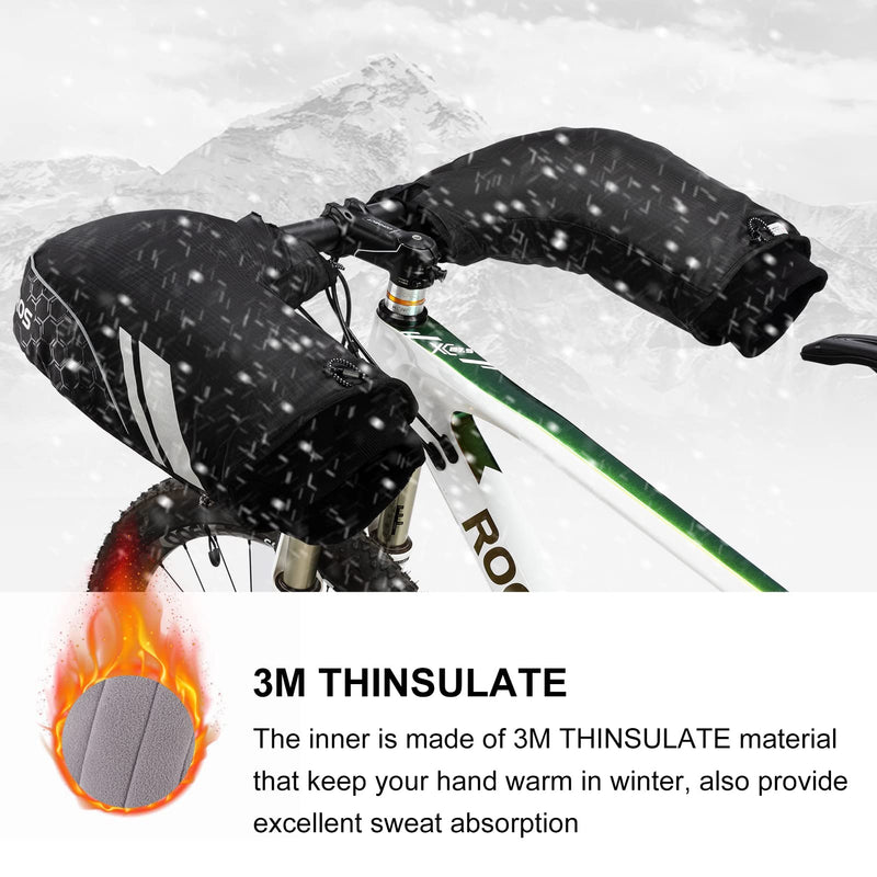 [Australia - AusPower] - ROCKBROS Handlebar Covers Mountain Bike Bicycle Handlebar Warmers Cold Weather Bike Pogies Windproof Thinsulate Thermal Winter Handlebar Gloves for Mountain Bikes, ATV, Snow Mobile, Motorcycles 