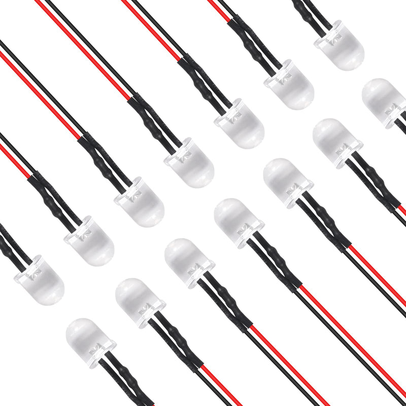 [Australia - AusPower] - 30Pcs 10mm LED Lights Emitting Diodes Pre Wired DC 12V Blue Color LED Ultra Bright Light Emitting Diodes LED Light Clear Lens Small LED Lamps for Circuit Science Experiment, DIY Lighting Projects 