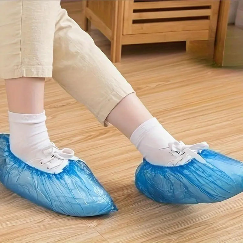 [Australia - AusPower] - Set of 10 Disposable CPE Overshoes - High Tear Resistance - Reinforced Elastic Band - DPI for Home, Garden and Work - Reliable Protection - Matte Blue 