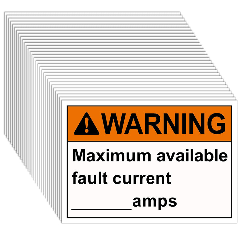 30 Pcs 5 x 3.5 Inch Warning Maximum Available Fault Current Amps Label Decal - Vinyl Safety Warning Stickers for Industrial Electrical Workplace 30