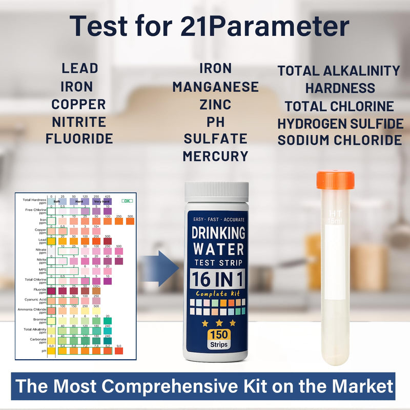 [Australia - AusPower] - 21in1 Drinking Water Test Kit - 145 Strips + 2 Bacteria Tests - Drinking Water Test Essentials, Home Tap and Well Water Test Strips, High Recommend for Daily Monitoring | Quick & Complete Test Way 
