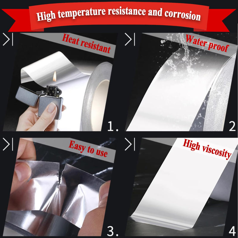 Aluminum Foil Duct Tape(2 inch x 65 Feet, 3.9 mil), Insulation Adhesive Metal High Temperature Heavy Duty Waterproof HVAC Tape, Silver for Ductwork, Dryer Vent, HVAC, Sealing 1