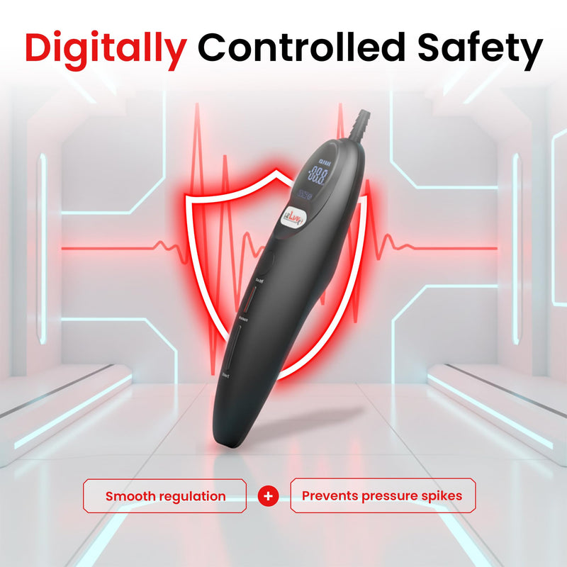 LeLuv Magna LCD Smart Handheld Electric Vacuum Pump Handle — USB-Rechargeable Precision Vacuum Controller with Manual & Smart Modes, with Release Safety, Professional Vaccum Tool - Black Silicone