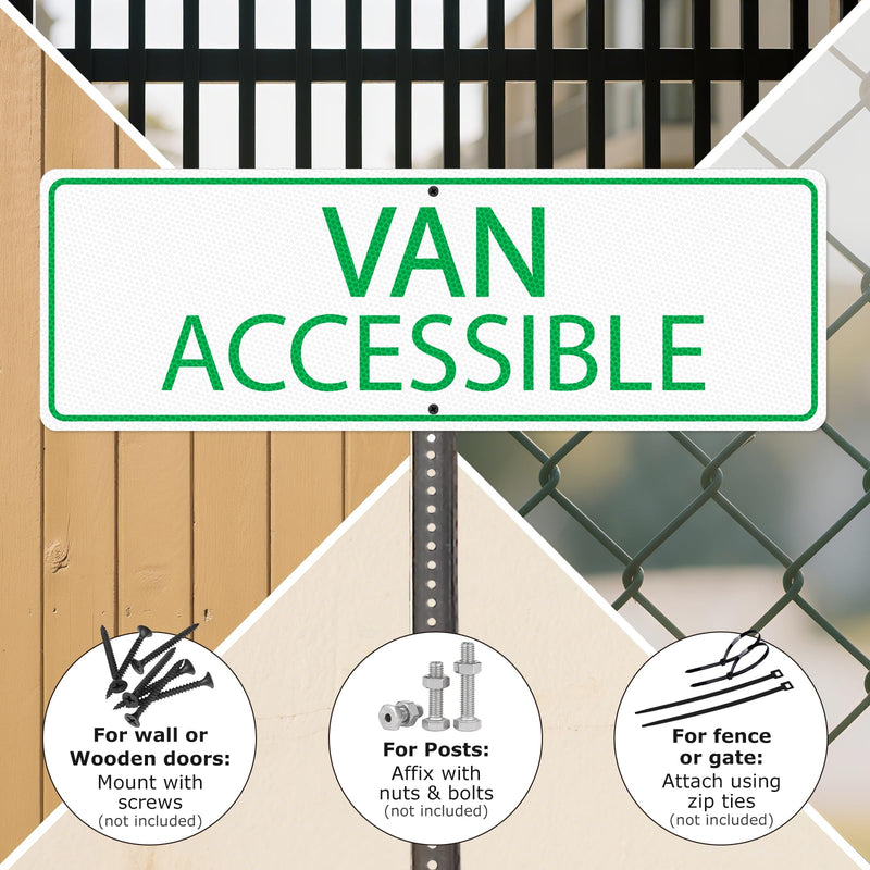 Van Accessible Sign 4 Pack Reflective Rust-Free Aluminum 18" × 6" | Pre-Drilled Holes, Waterproof for Parking Lots, Business, Indoor, Outdoor, Commercial Use