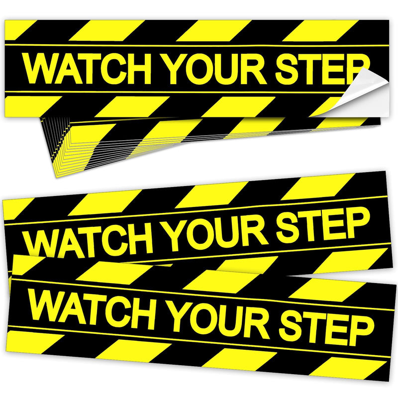 Boao 12 Pcs Watch Your Step Floor Decals Stickers, 20 x 5 Inch Self-Adhesive Vinyl Sticker, Watch Your Step Floor Sticker Anti Slip Warning Tape for Workplace Safety Wet Stair Caution