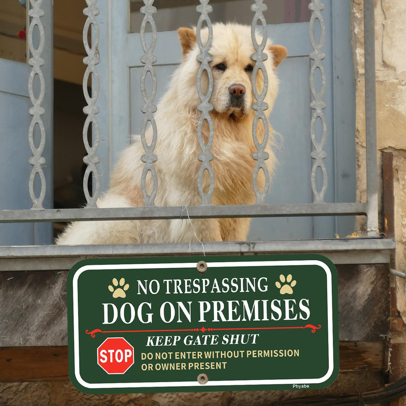 [Australia - AusPower] - 2 Pack No Trespassing Dog On Premises Keep Gate Shut Sign, 12 x 6 inch Rust Free Aluminum Dog Sign, Weather Resistant, Waterproof, Durable Ink, Easy to Install 