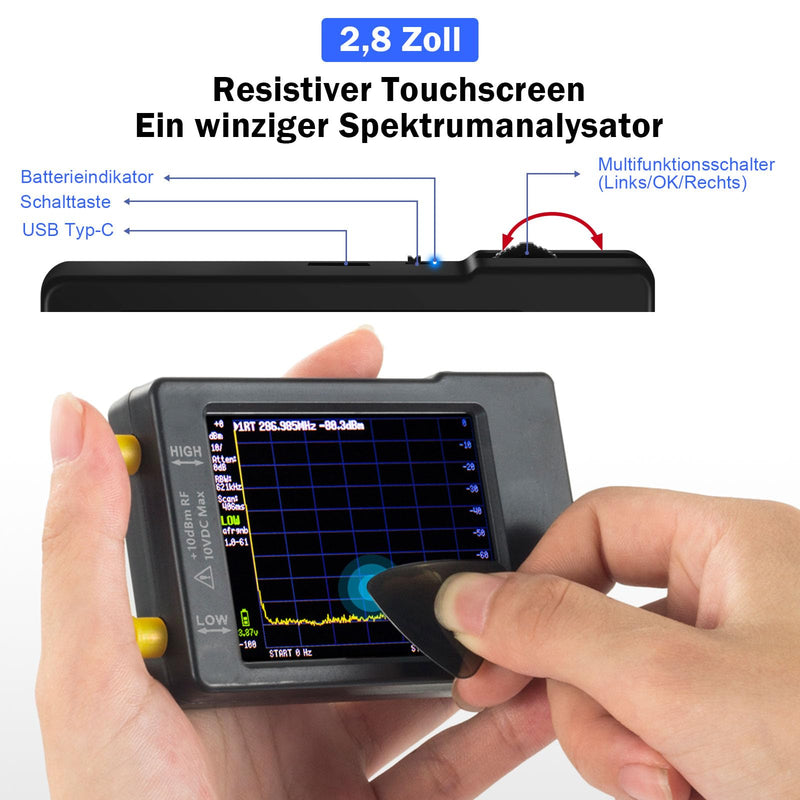 [Australia - AusPower] - AURSINC TinySA Spektrumanalysator Handheld, V0.3.1 2,8 Zoll Touchscreen, 2-in-1 Signalgenerator 100 kHz-960 MHz MF/HF/VHF UHF-Eingang, ESD-geschützte Funktion 