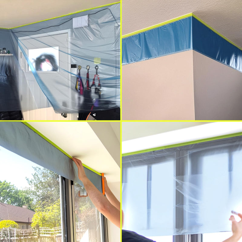 Tangibay Pre-Taped Masking Film for Painting - 56" x 66' Painters Plastic Sheeting for House & Automotive Paint, Tape and Drape for Covering Cars, Walls, Windows and Furniture Protection (2 Rolls) 2 Rolls: 56"x66'