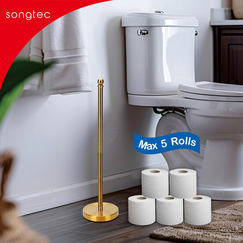 Songtec Toilet Paper Holder Stand Reserve for Bathroom, Holds 4/5 Rolls, Compact TP Roll Holder Storage, Stainless Steel (Gold) Gold