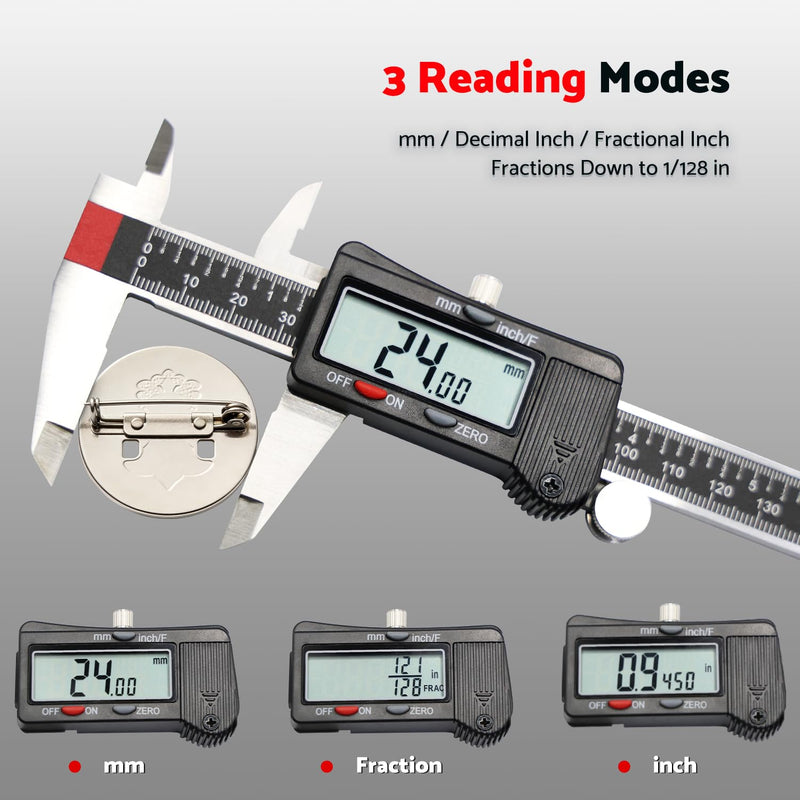 S&F STEAD & FAST Digital Calipers 6 inch, Caliper Measuring Tool, Stainless Steel Digital Micrometer to Measure Inch Fractions Millimeter, Auto-Off Vernier Caliper for DIY, Woodworking