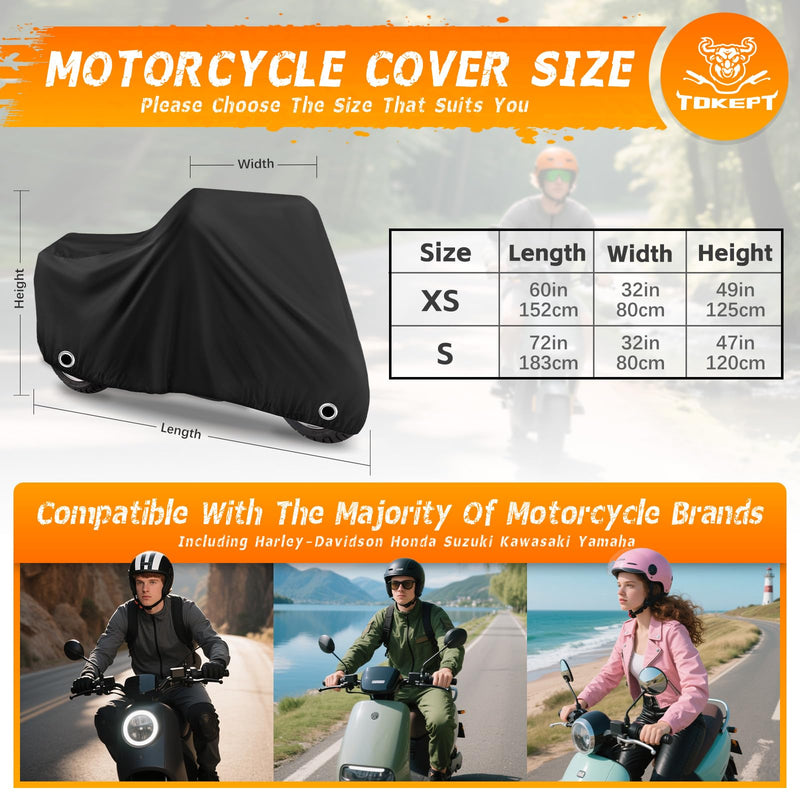 [Australia - AusPower] - Scooter Cover, Waterproof Moped Cover, Vespa Cover, Outdoor Windproof and UV, for 72" Long Yamaha Honda Ruckus Motorbike Cover (Black) Black S-72 inch 