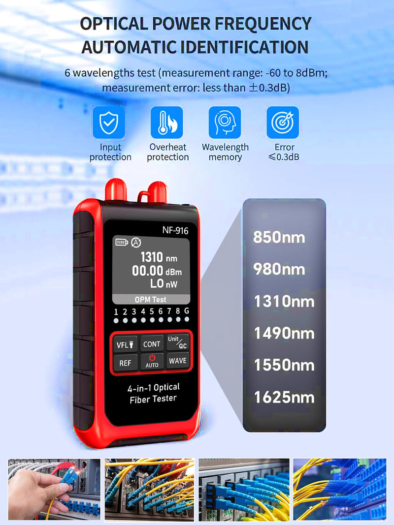 [Australia - AusPower] - NF-916 Network Cable Tester with Optical Power Meter 4 in1 FC/SC/ST Universal Interface Ethernet LAN RJ45/RJ11/CAT5/CAT6 Continuity Test Wire Tracer Fiber Tester 