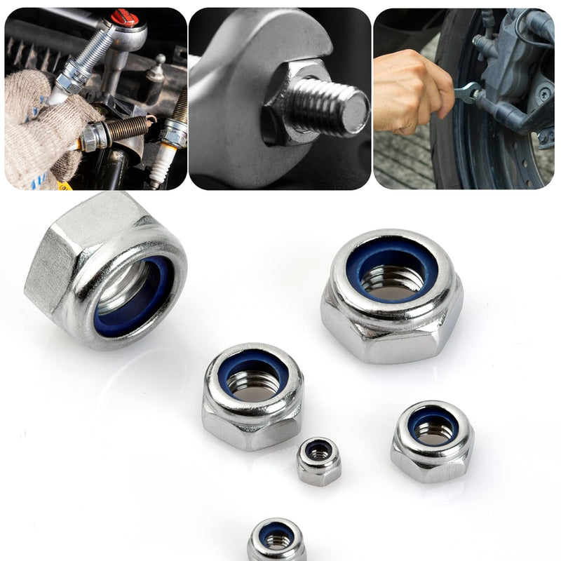 [Australia - AusPower] - Locknuts Assortment Kit - M3 M4 M5 M6 M8 M10 M12 Metric Nylon Insert Lock Nuts Set,140PCS Lock Nuts,304 Stainless Steel Metric Locknuts Assortment 140PCS 