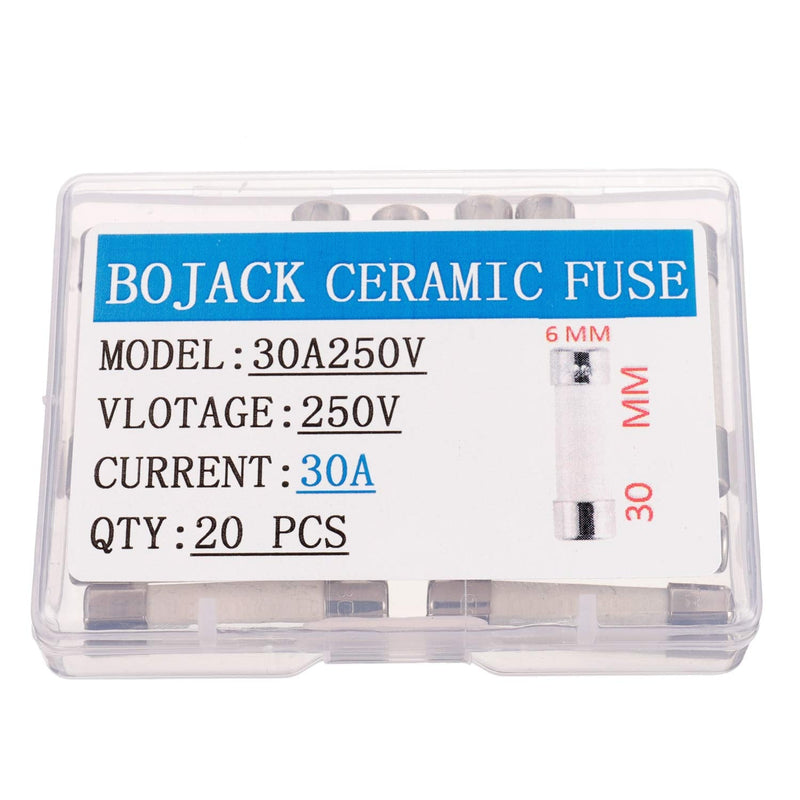 [Australia - AusPower] - BOJACK 30AL250V 6x30mm 30A 250V Slow-Blow Ceramic Fuses 30 amp 250 Volt 0.24 x 1.18 Inch Ceramic Tube Time-delay Fuses(Pack of 20 Pcs) 