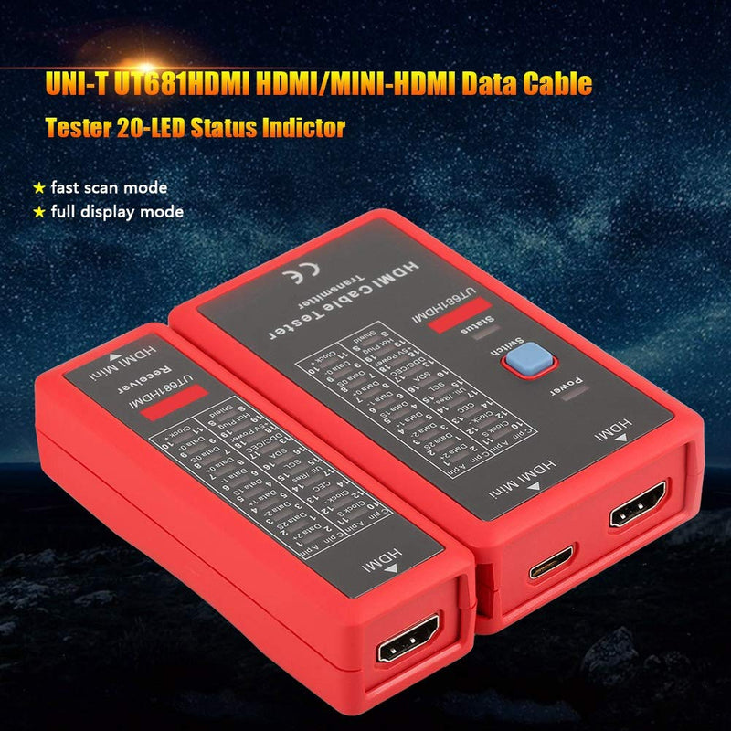 [Australia - AusPower] - Oumefar HDMI Mini-HDMI Battery Operated Data High Definition Cable Tester Continuity Checker 20 LED Light Status Indictor to Check Disorder Short Open and Cross Connection 
