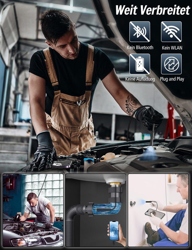 1920P HD Endoscope Camera with Light, IP67 Waterproof Inspection Camera for iOS & Android, Tube Camera Mobile Phone with 160 cm Claw Gripper for Drain Cleaning - 5 m | Semi-rigid cable inspection camera, IP67 waterproof inspection camera, pipe cleaning...