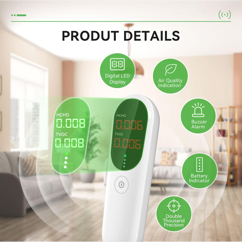 Air Quality Monitor,Indoor Formaldehyde Detector, TVOC Tester for Indoor Air Pollution Detection - Confined Space Test Air Quality for Home,Office and Various Occasion (Black) Black
