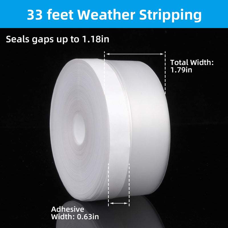 Clear Silicone Weather Stripping Seal Door Tape - Strong Adhesive Door & Window Seal Strip for Draft Stopper, Dustproof | Peel & Stick, Removable, No-Residue [33Feet x 45mm] 10M x 45mm