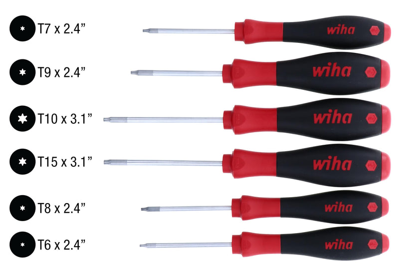Wiha 36291 Torx Screwdriver Set, 6 Piece, Ergonomic Cushion Grip, Premium Tool Steel