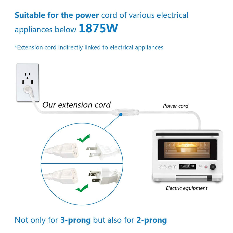 [Australia - AusPower] - FIRMERST 1875W Flat Plug 1Ft Extension Cord 15A for Kitchen Home Appliance Office White (3 Pack) 3 