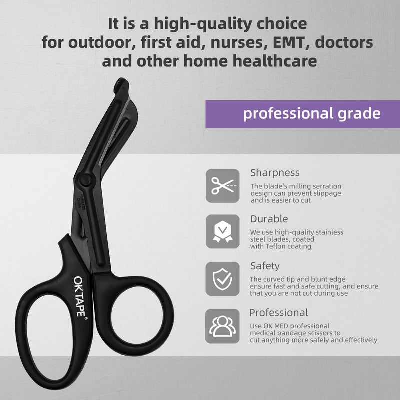 [Australia - AusPower] - OK TAPE Shears - Bandage Scissors?Medical Scissors, EMT Trauma Shears, Non-stick Scissors, First Aid Outdoor Stainless Steel Teflon, Black Handle and Black Coated Blades, 1 Packs 