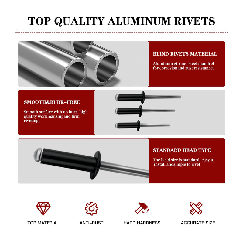 [Australia - AusPower] - 200pcs Black 1/8" x 3/8" Aluminum Blind Rivets, 3.2 x 9.5mm Pop Rivets,Aluminum Grip and Steel Mandrel 1/8"*3/8" 