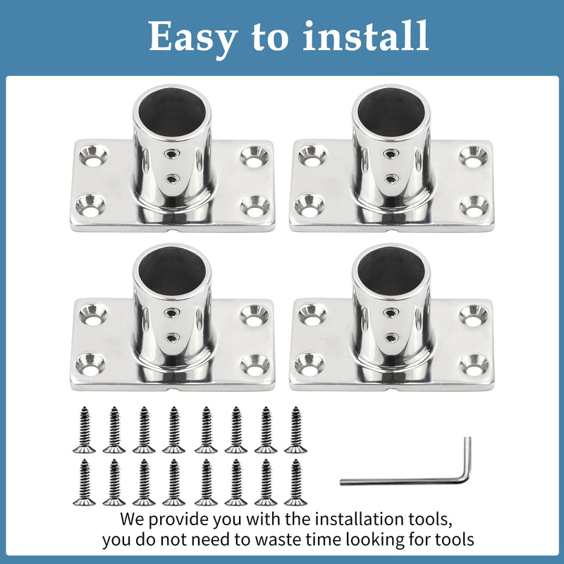 YANYUCB Boat Hand Rail Fitting,316 Stainless Steel Rectangular 60/90 Degree Boat Hand Rail Base(1 inch,1-1/4inch,7/8 inch,1-3/16 inch) with L Shape Hex Key and Screws 7/8 inch × 2 90°