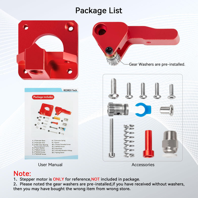 Ender 3 Direct Drive Conversion Bracket Bundle with Dual Gear Extruder with Two Washers Metal Drive Feeder Upgrade Kit